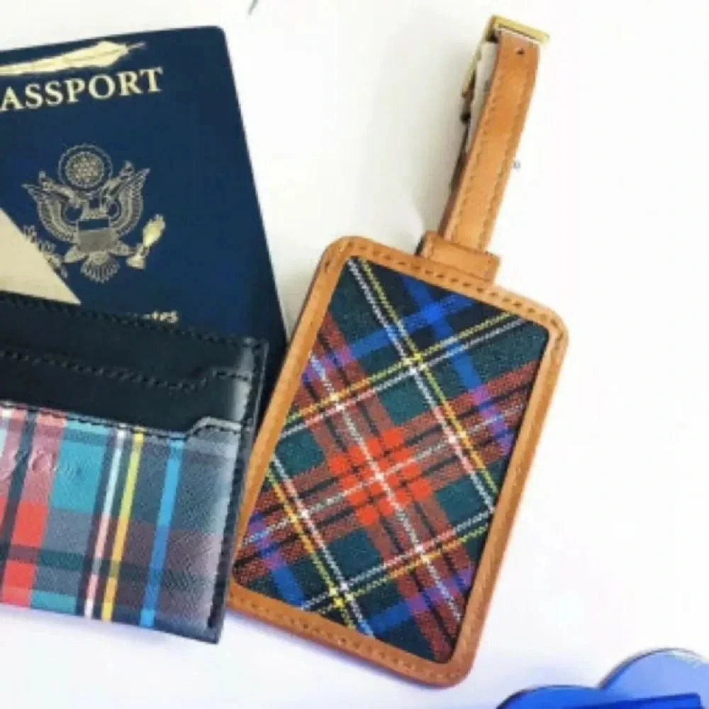 J. Crew Leather & Plaid Luggage Tag
